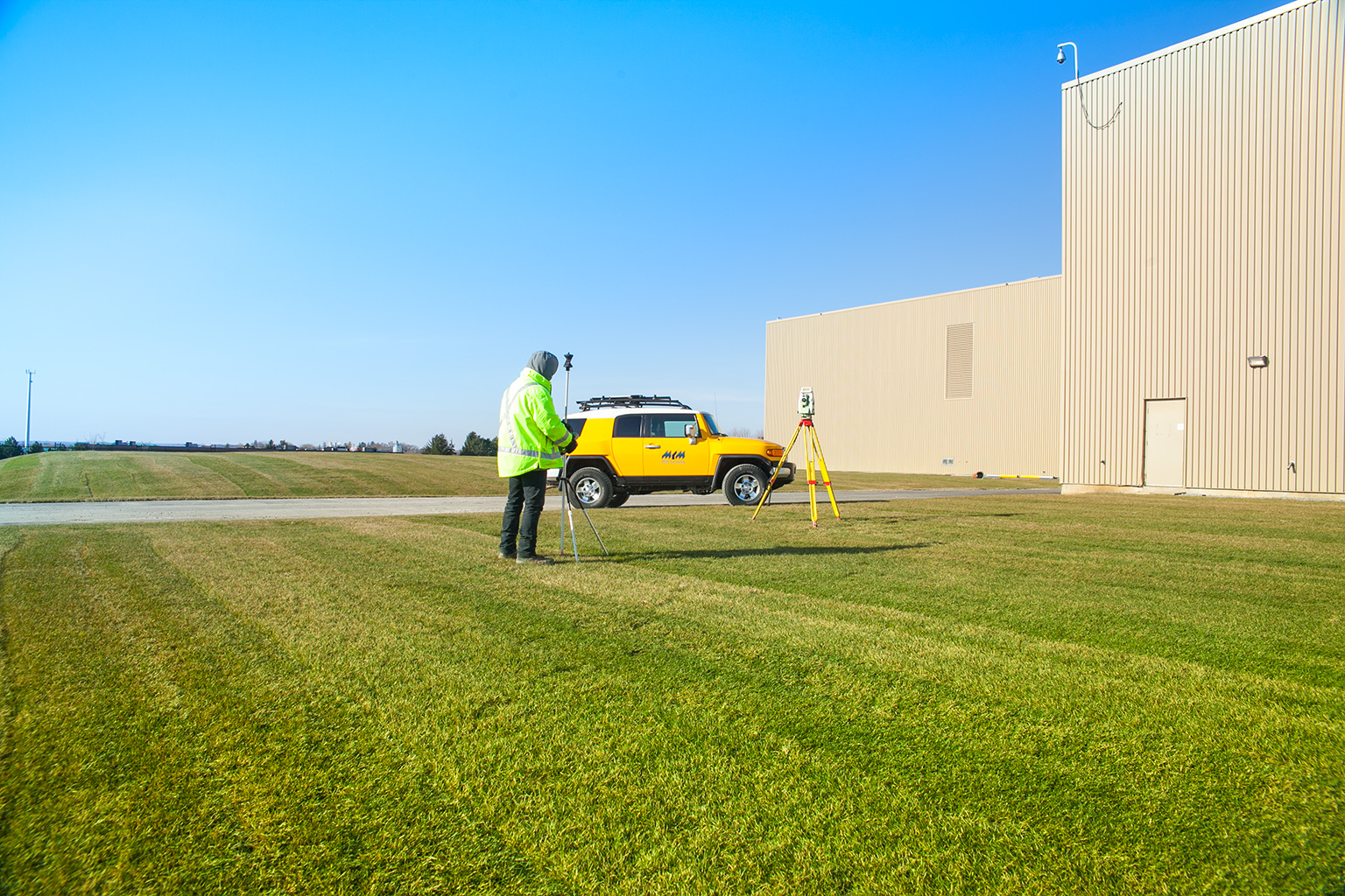 Surveying equipment at an active project site